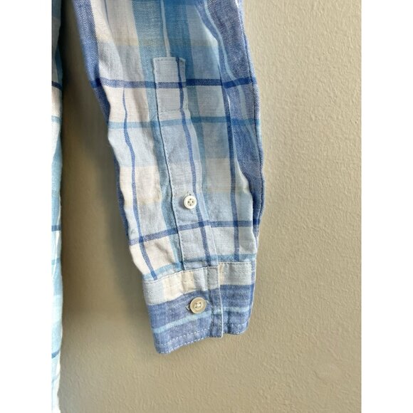 Cherokee Women’s 100% Linen‎ Button Up Blouse Blue Striped Women’s Sz 16W - Picture 3 of 6